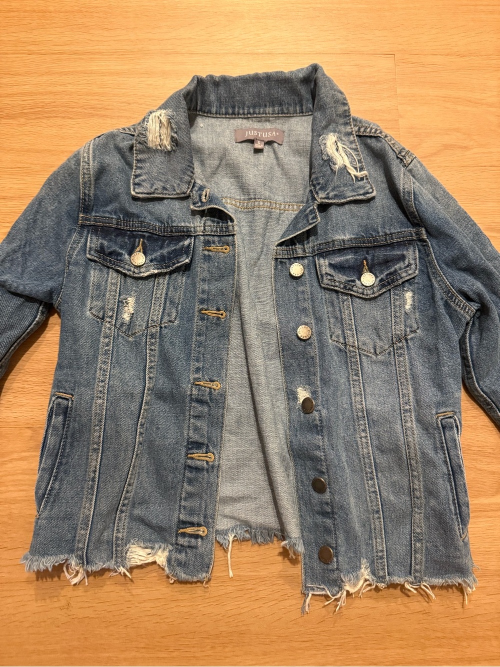 Just USA Distressed Hem Denim Jacket Size Small
